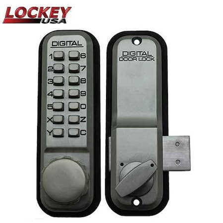 Lockey 2200-KO - Narrow-Stile Mechanical Keypad Keyless Deadbolt Lock - Surface Mount - w/ Key Over LK-2200-KO-SN